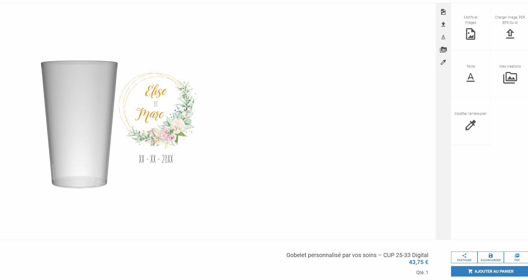 Aperçu de l'édition de texte 2D — interface du configurateur