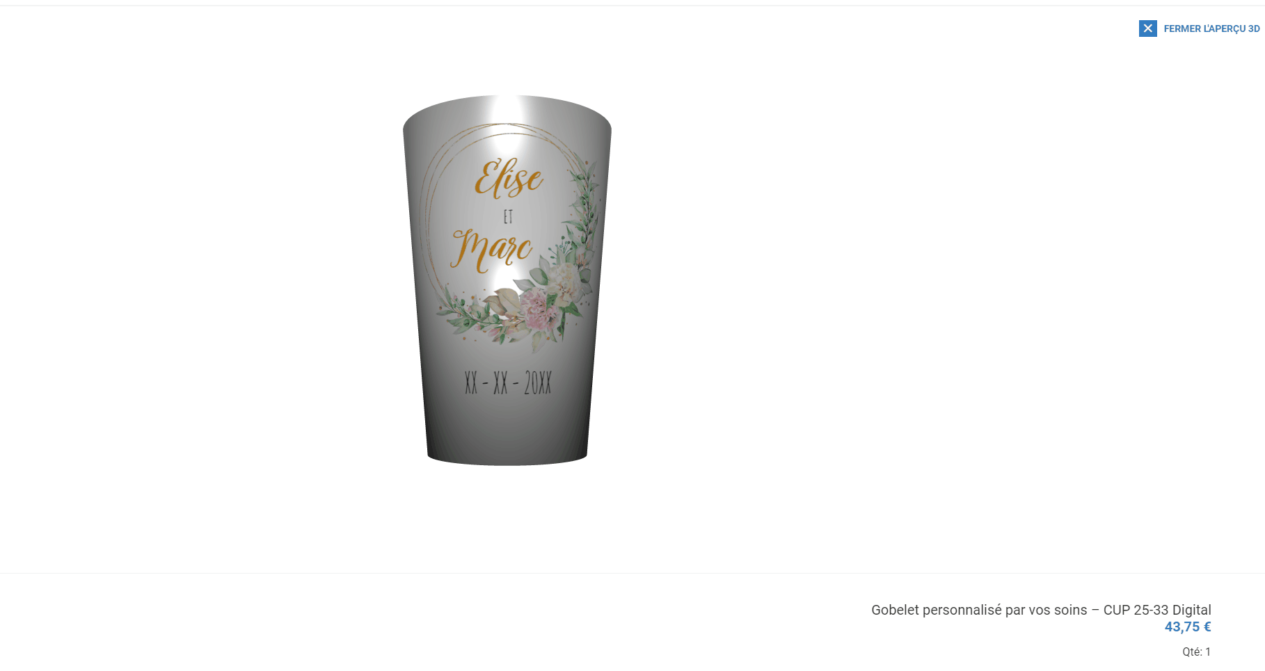 Aperçu en 3D du gobelet personnalisé