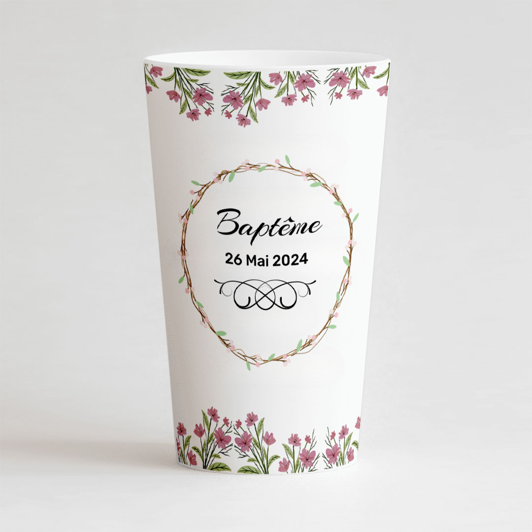 Gobelet Personnalisé Baptême Florales – CUP 25-33 Digital